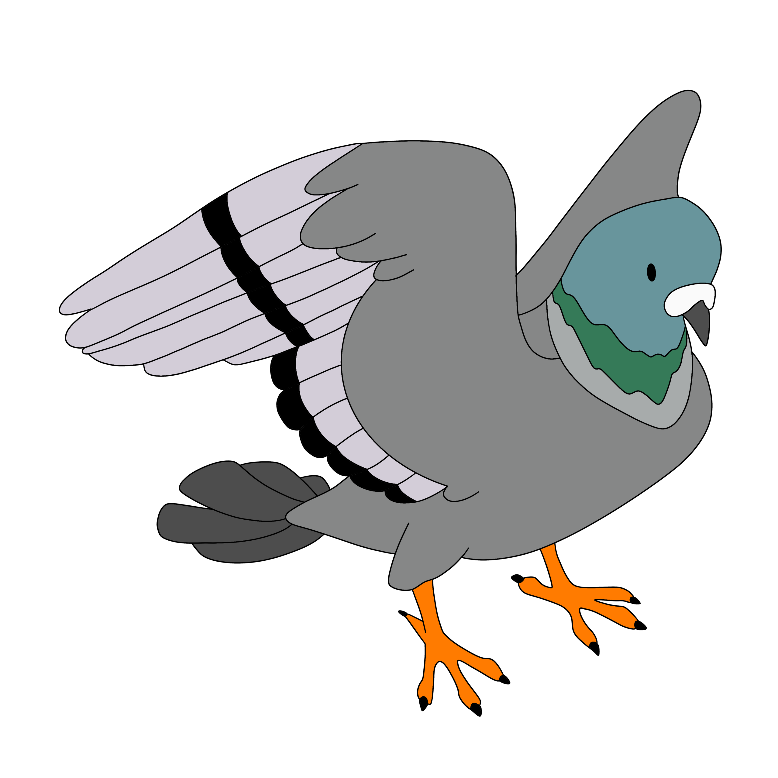 Illustration originale d'un pigeon aux ailes déployées, dessinée par Nathalie
