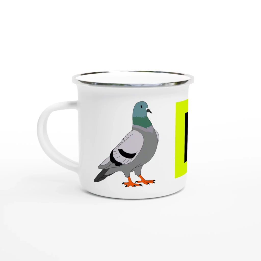 Mug émail blanc – Collection Sale bête™ | Modèle Pigeon