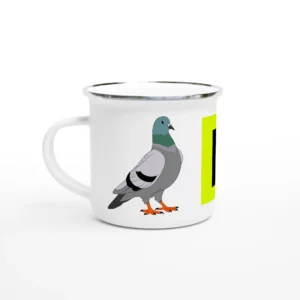 Mug émail blanc – Collection Sale bête™ | Modèle Pigeon