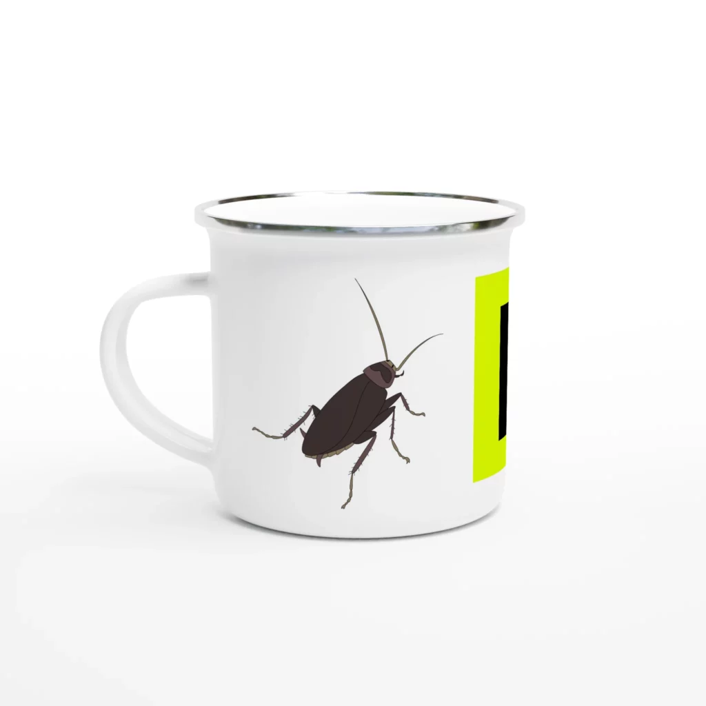 Mug émail blanc – Collection Sale bête™ | Modèle Cafard